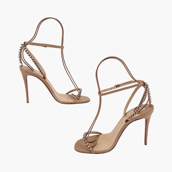 Christian Louboutin So Me Beige Leather Spike Sandals High Heels Size 38 US 8 - Picture 10 of 14